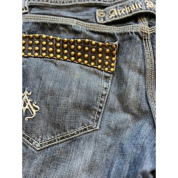 Archair Denim Mens Metal Studded Y2K Straight Leg Embroidered Jeans 36x34 - Picture 9 of 10